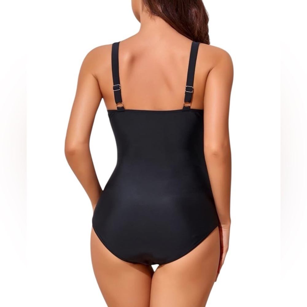 SMISMIVO Ruched Tummy Control One Piece Swimsuit In Black - Picture 2 of 8